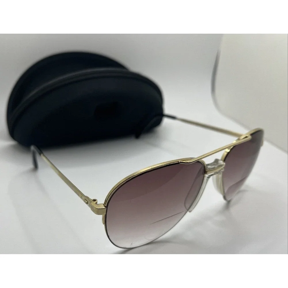 Personal‎ Optics Sunglasses Taiwan Eyeglass Frames Gold Brown Aviator with Case